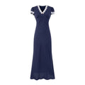 V neck Lace Stitching Short Sleeve Dress Women Polka Dot Print Slim Fit Waist Controlled Lace up Fishtail Dress