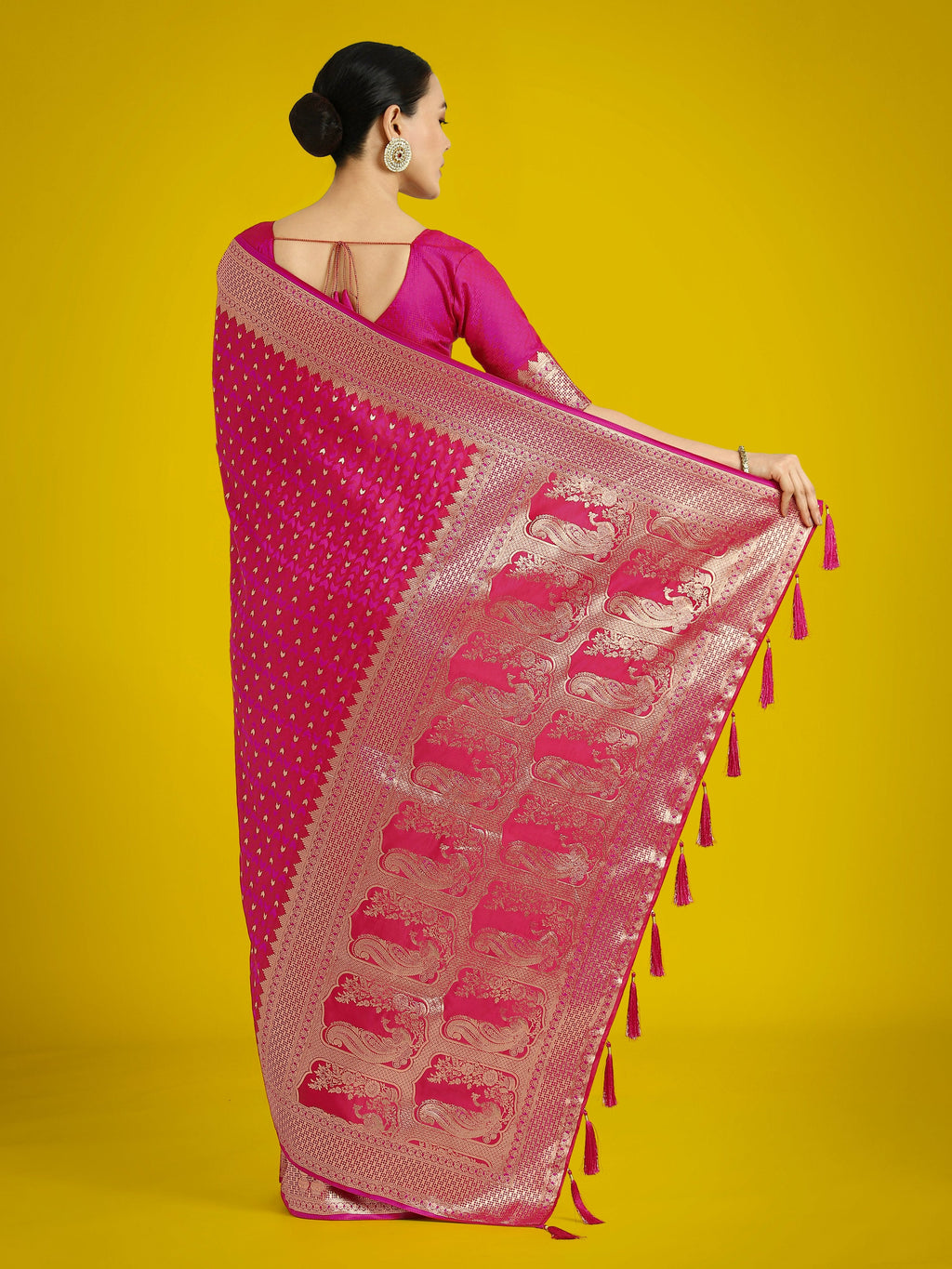 Rani Pink Banarasi Satin Silk Designer Saree with Zari Weave