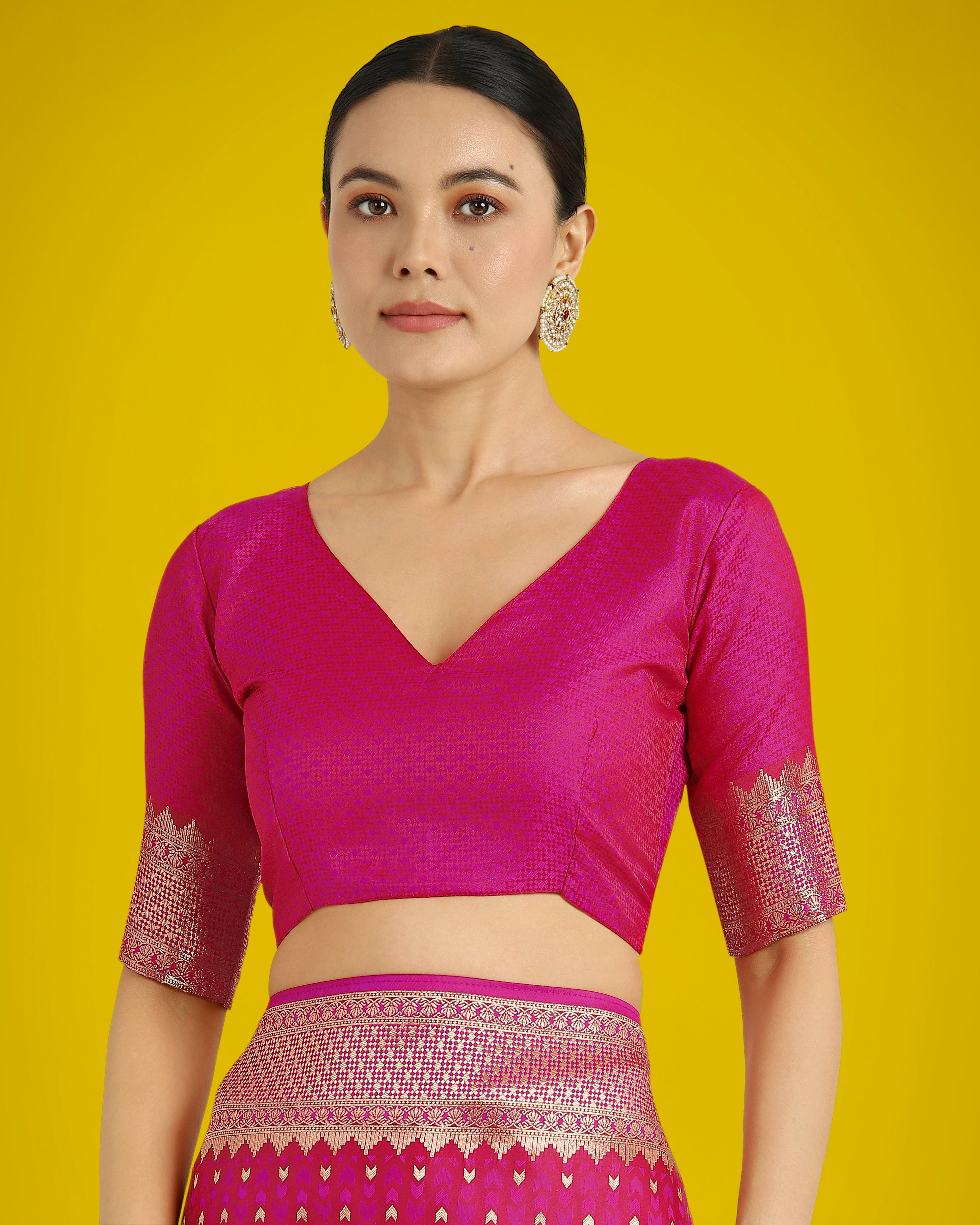 Rani Pink Banarasi Satin Silk Designer Saree with Zari Weave
