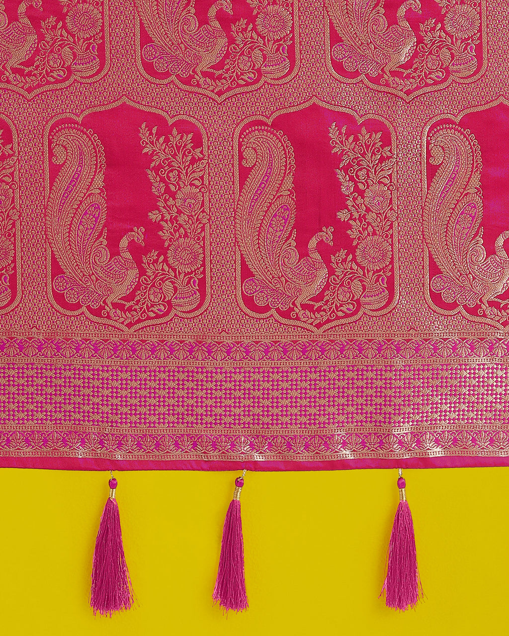 Rani Pink Banarasi Satin Silk Designer Saree with Zari Weave