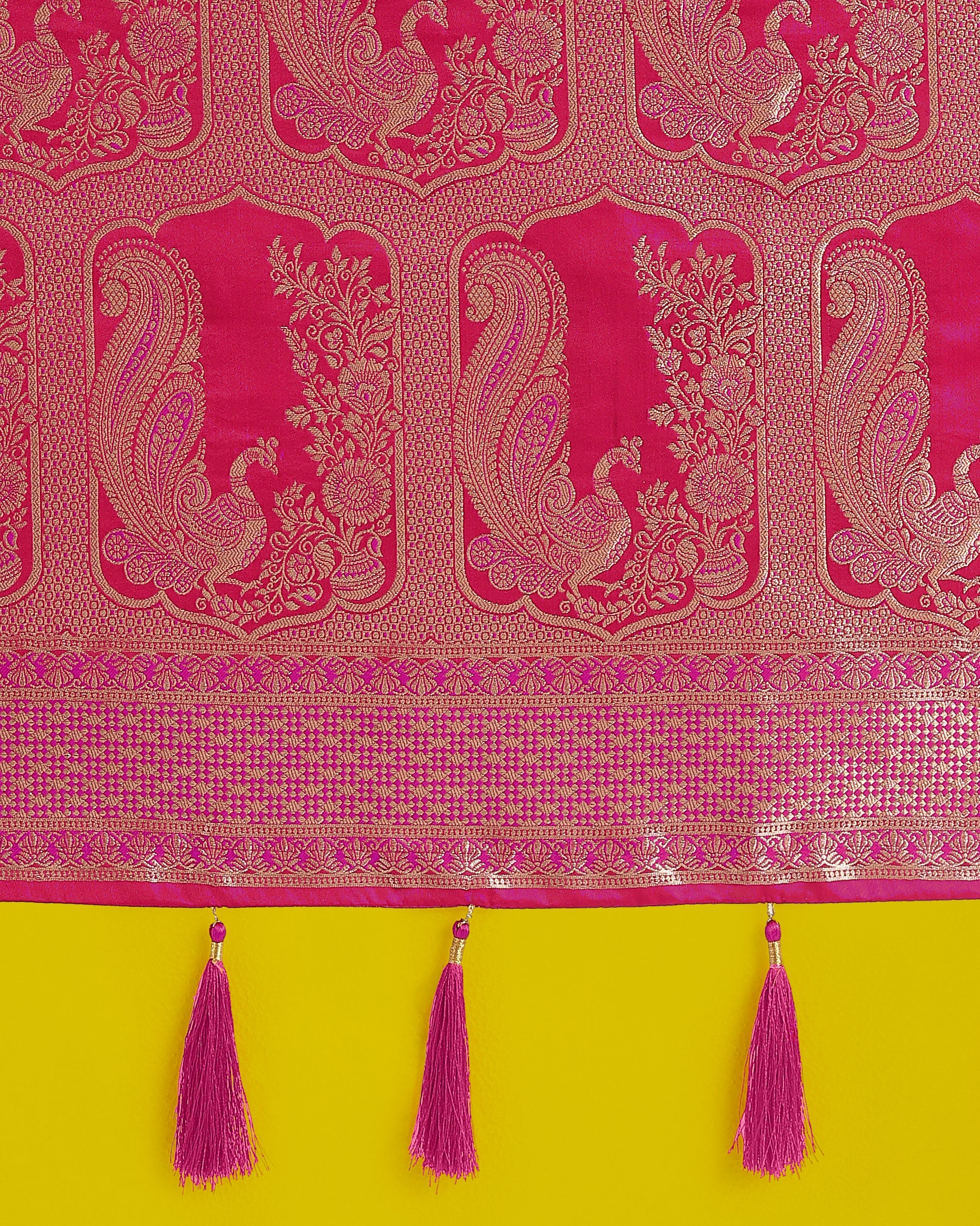 Rani Pink Banarasi Satin Silk Designer Saree with Zari Weave