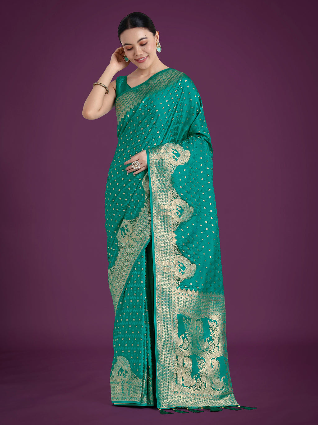 Turquoise Woven Banarasi Satin Silk Designer Saree