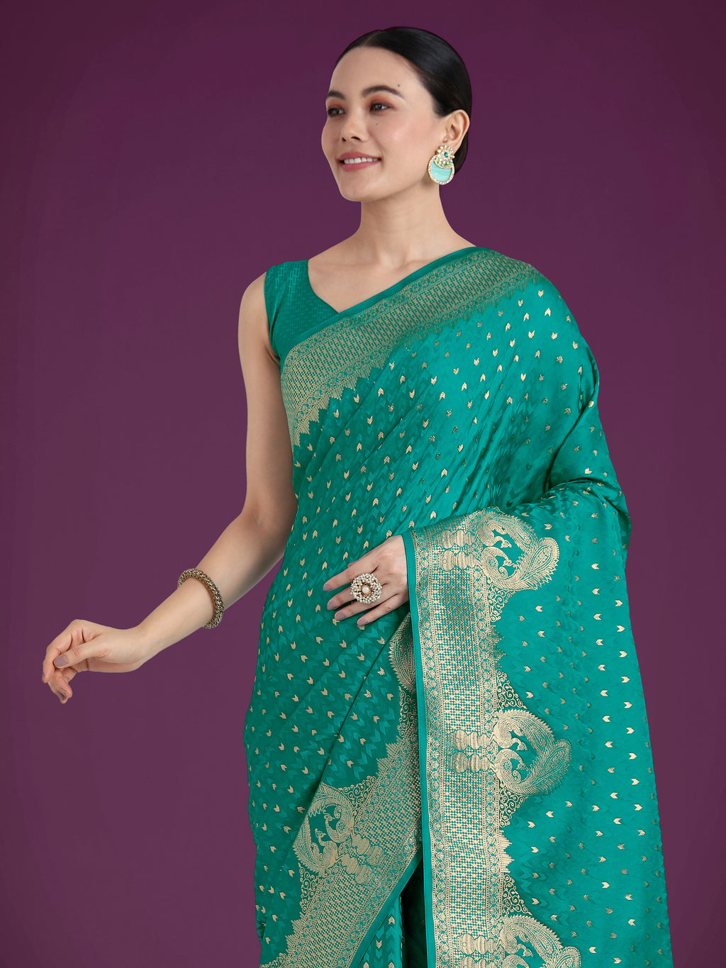 Turquoise Woven Banarasi Satin Silk Designer Saree
