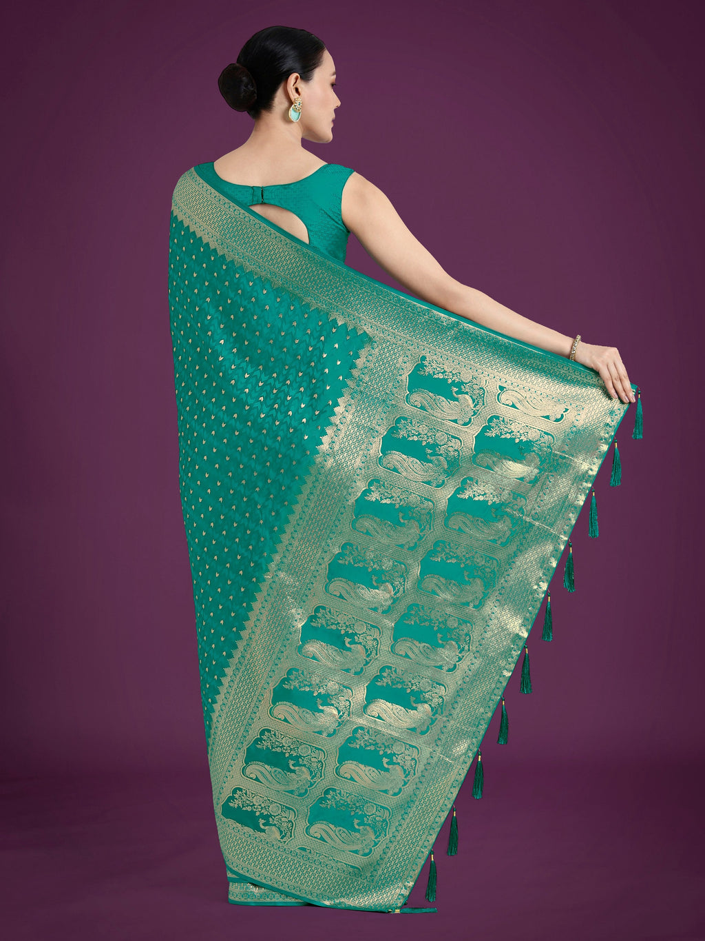 Turquoise Woven Banarasi Satin Silk Designer Saree
