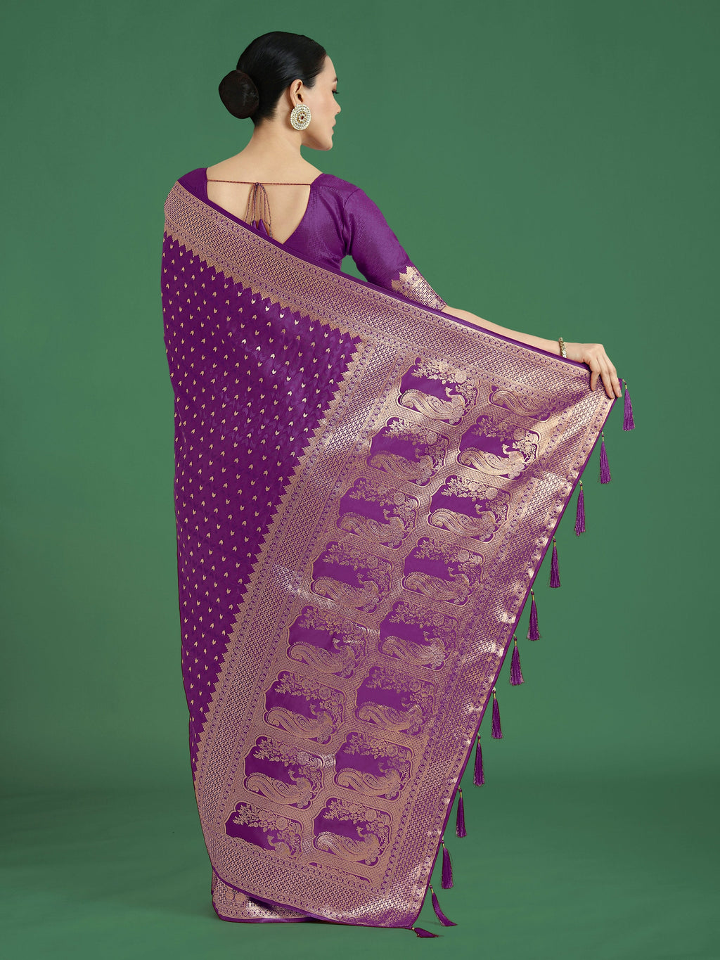 Monjolika Fashion Gorgeous Purple Woven Banarasi Satin Designer Silk Saree