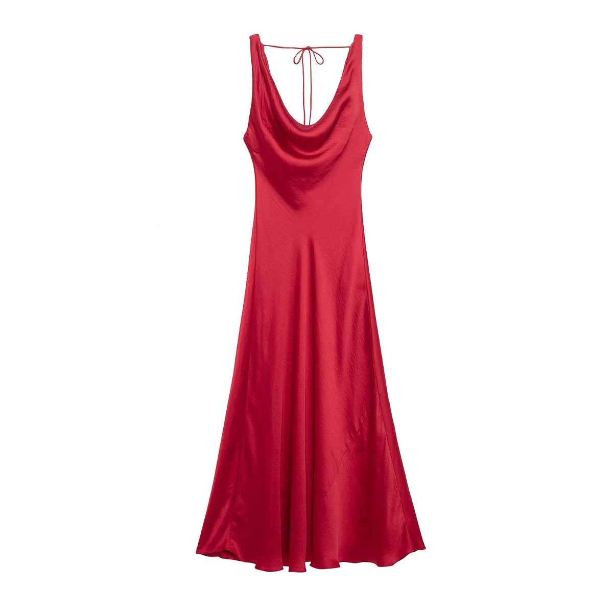 Spring Summer Women Fashionable Elegant Sexy Silk Satin Texture Length Dress