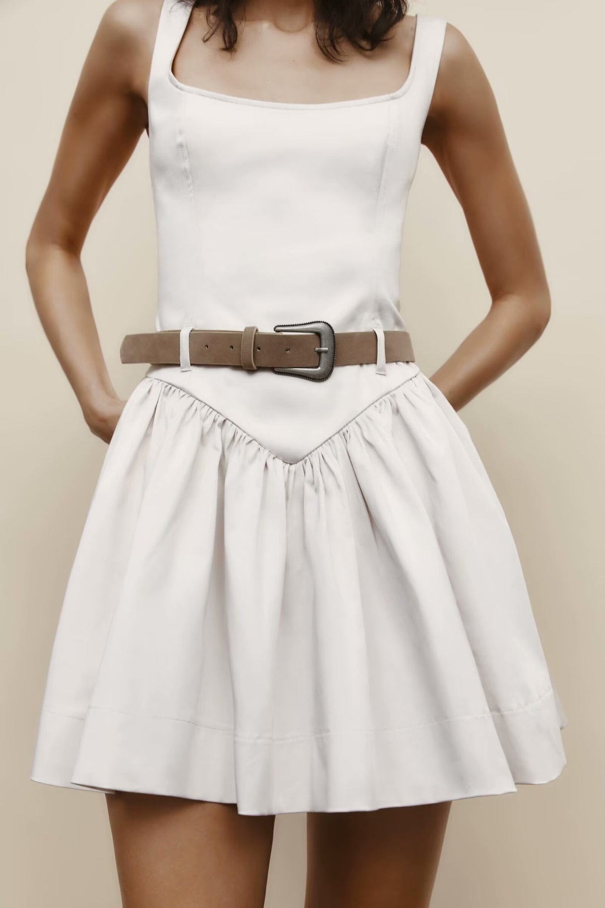 Women with Belt Slim Sleeveless Sling Short Dress