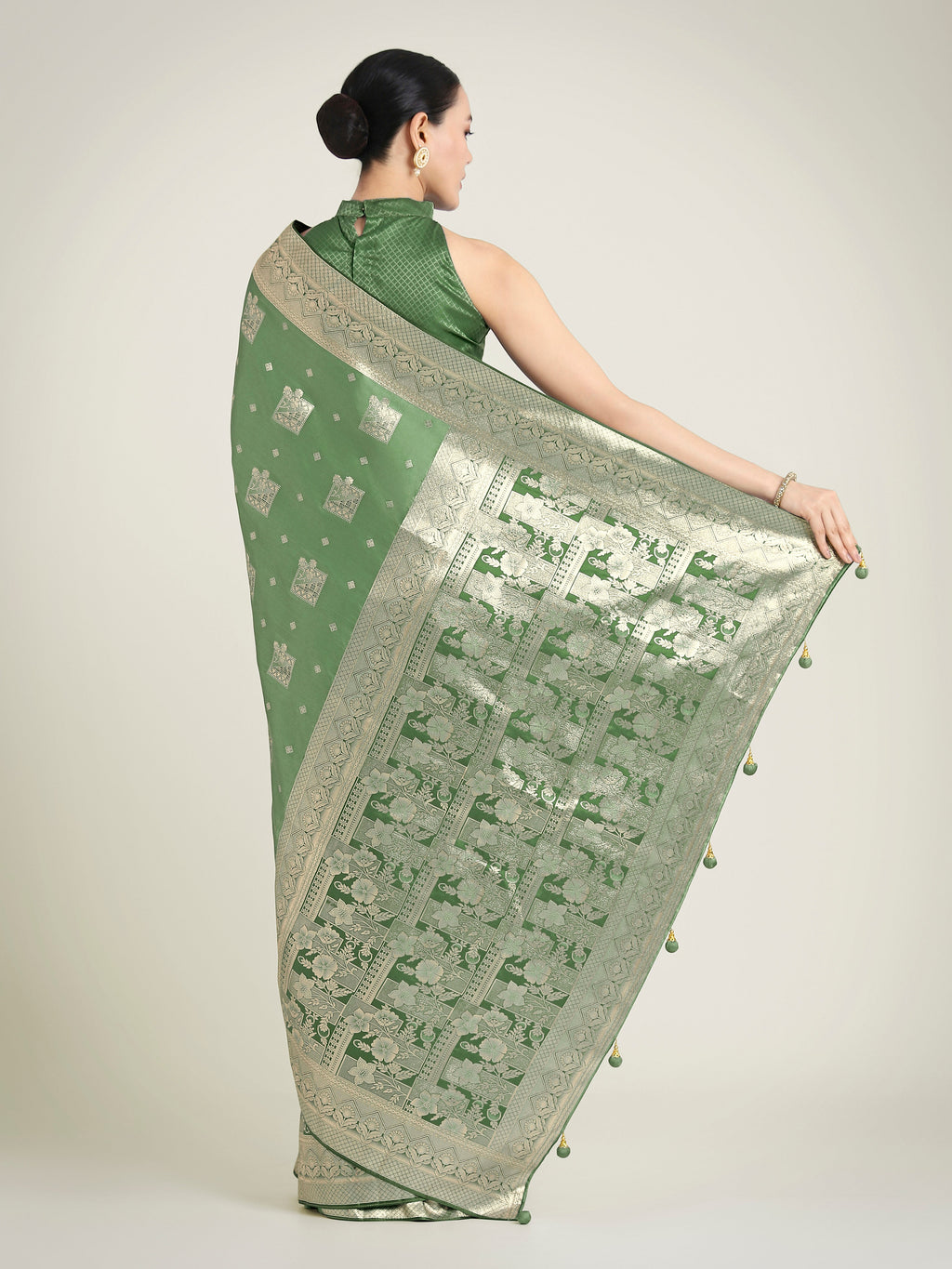 Green Banarasi Satin Silk Saree with Zari Weaving for Festivals
