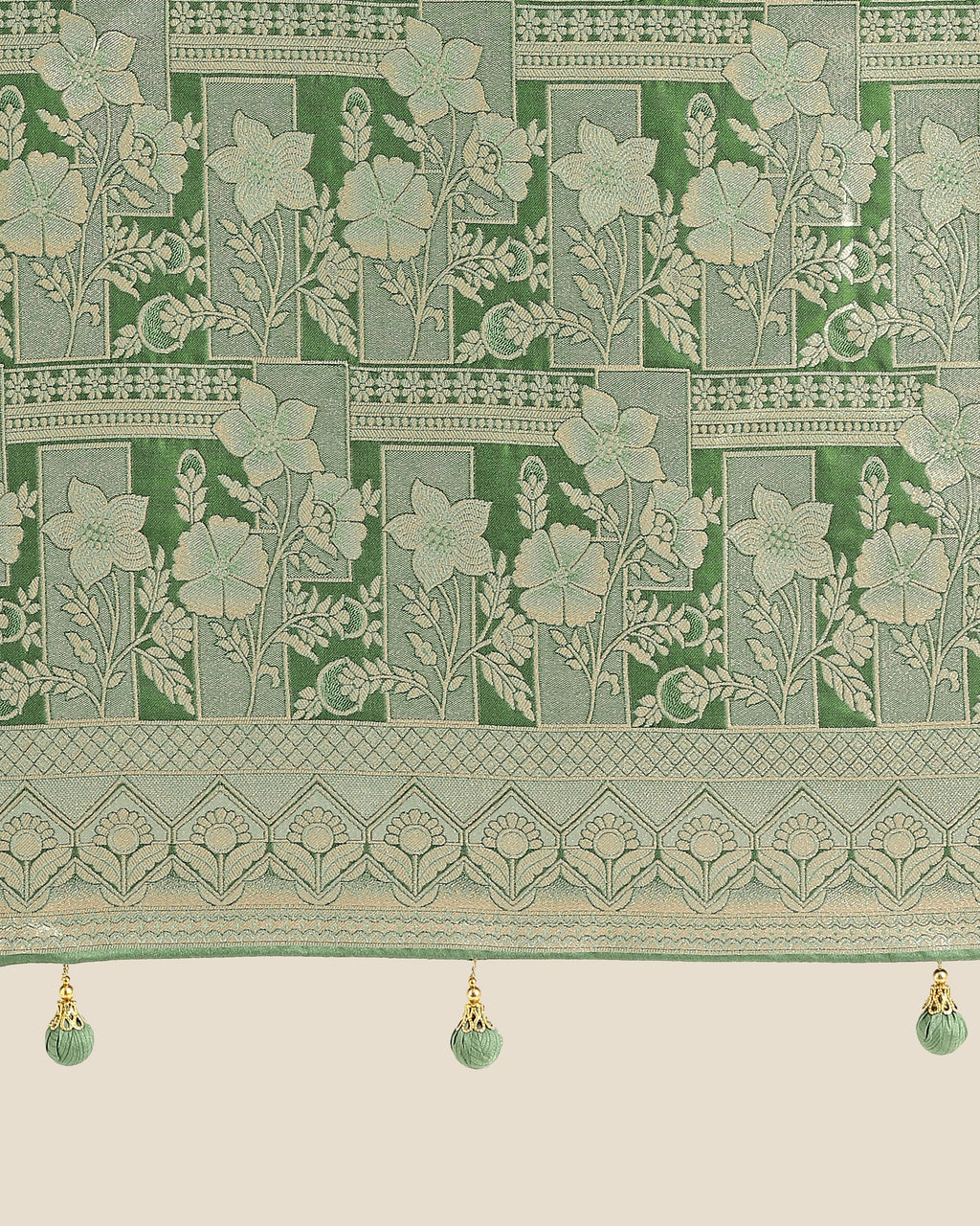 Green Banarasi Satin Silk Saree with Zari Weaving for Festivals