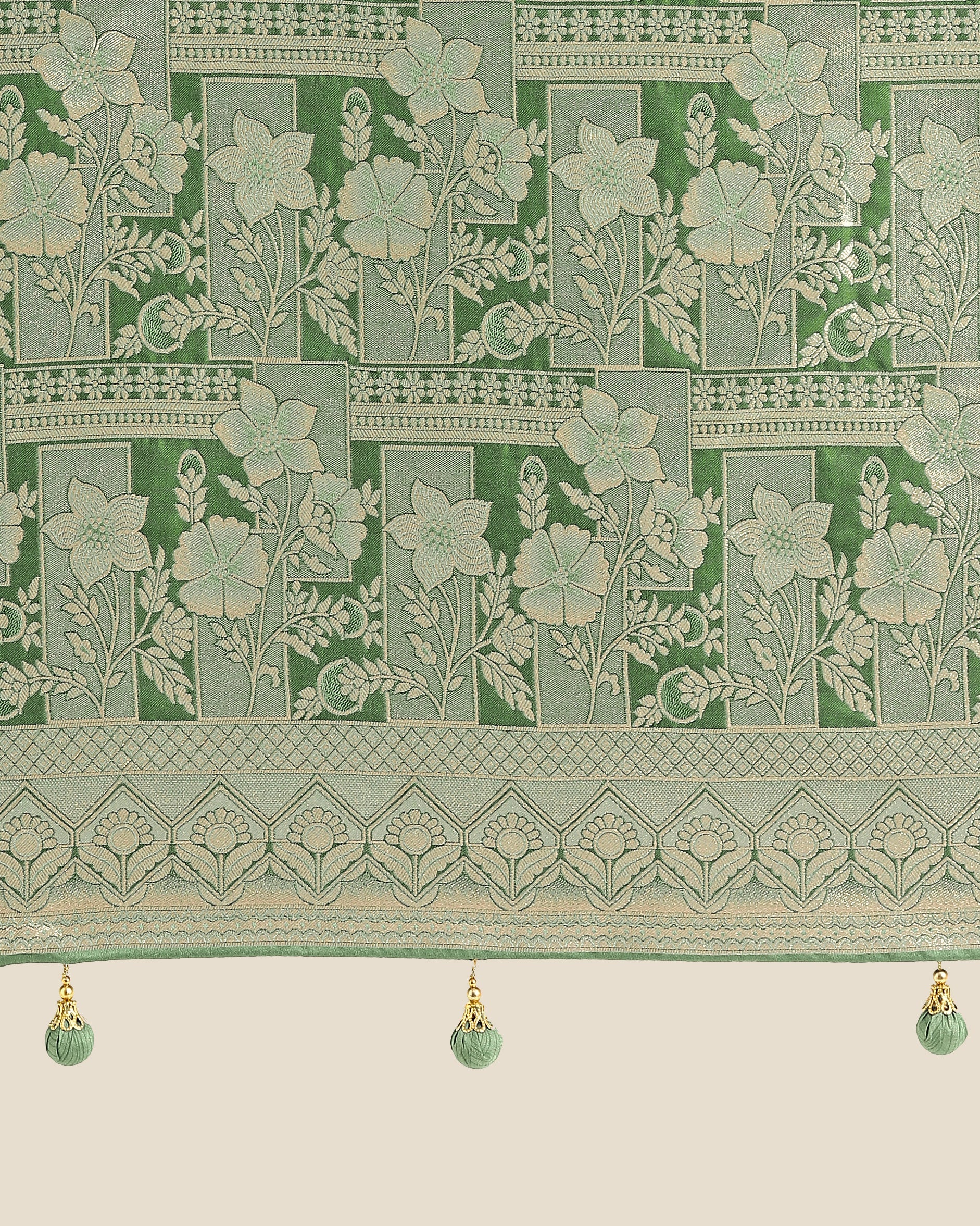 Green Banarasi Satin Silk Saree with Zari Weaving for Festivals