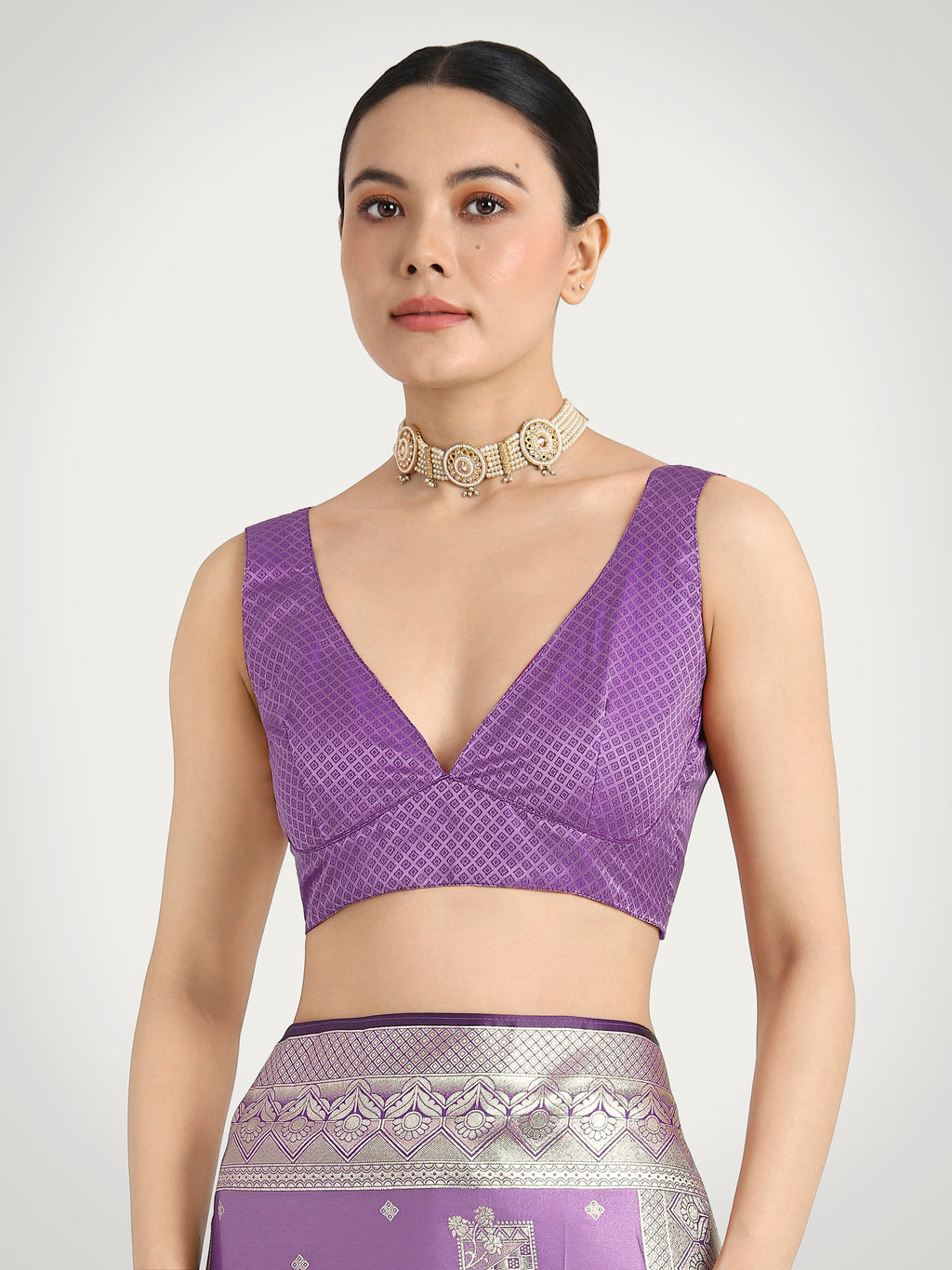Lavender Banarasi Satin Silk Saree with Zari Weaving Work