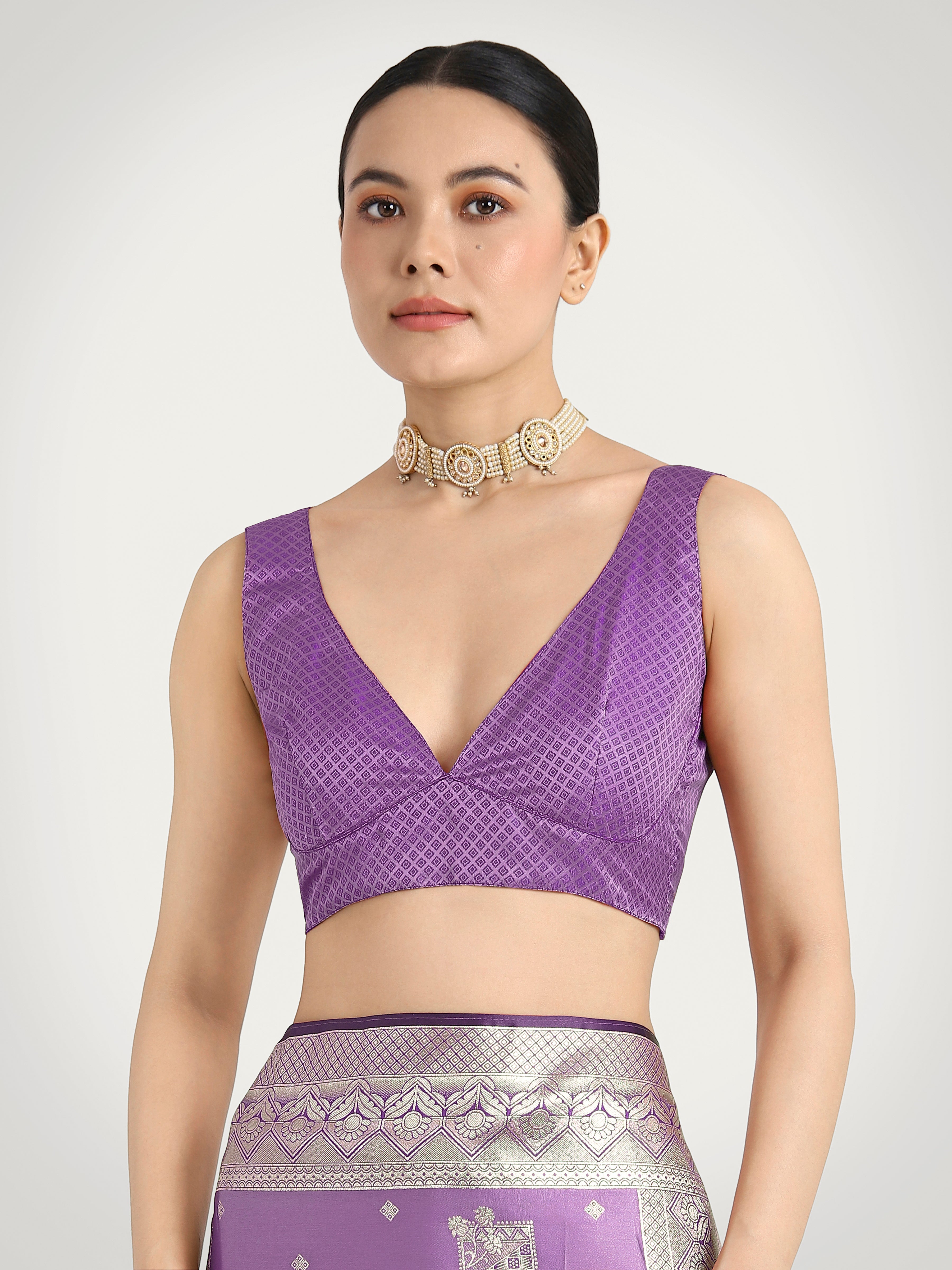 Lavender Banarasi Satin Silk Saree with Zari Weaving Work