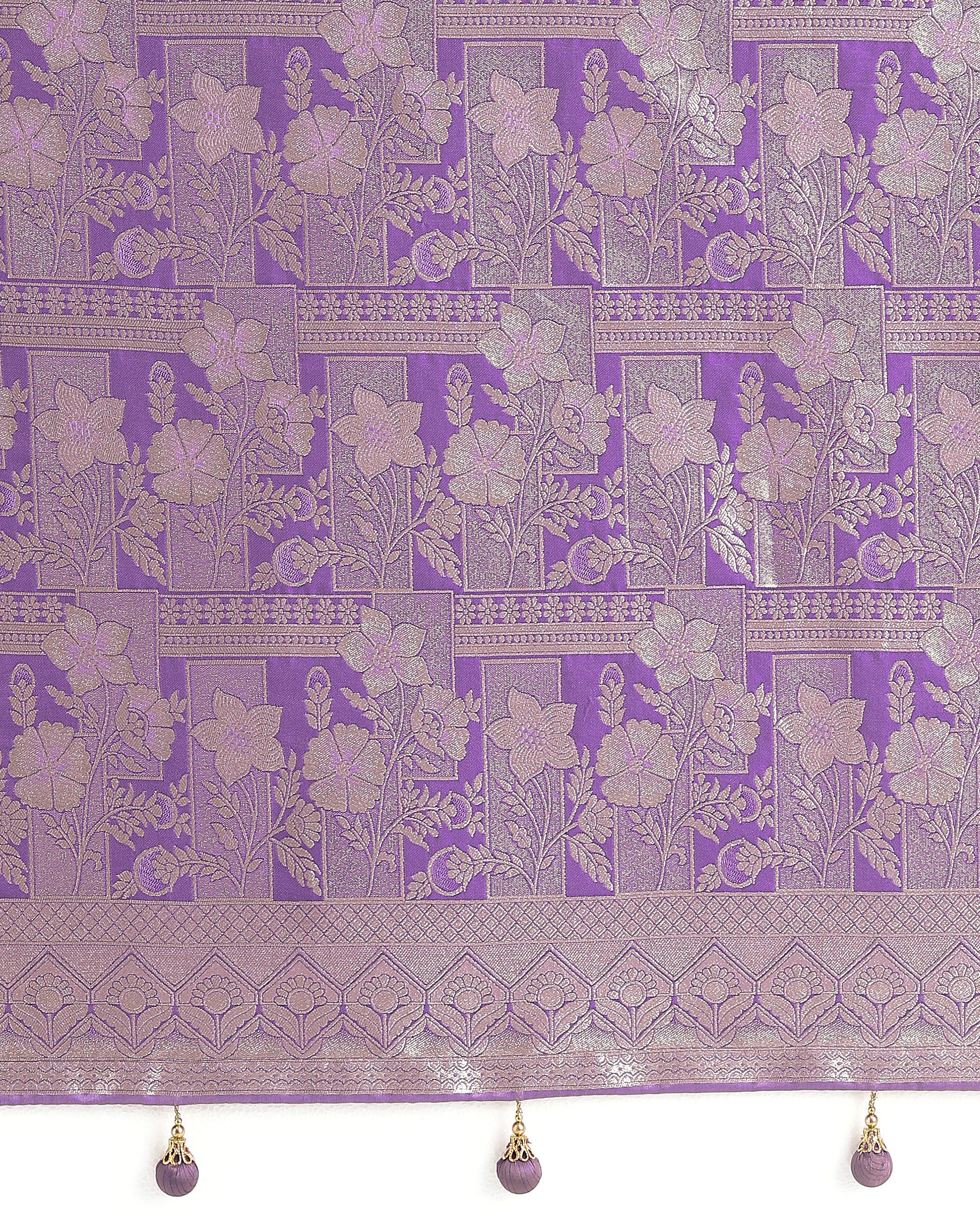 Lavender Banarasi Satin Silk Saree with Zari Weaving Work
