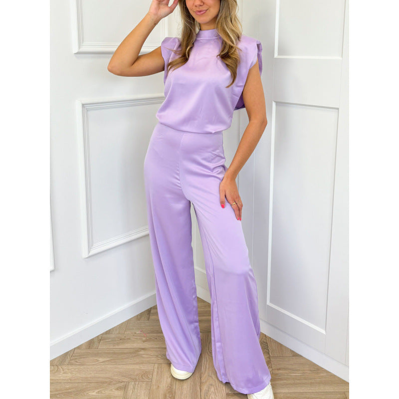Satin Backless Evening Jumpsuit Wide-Leg Minimalist Party Outfit