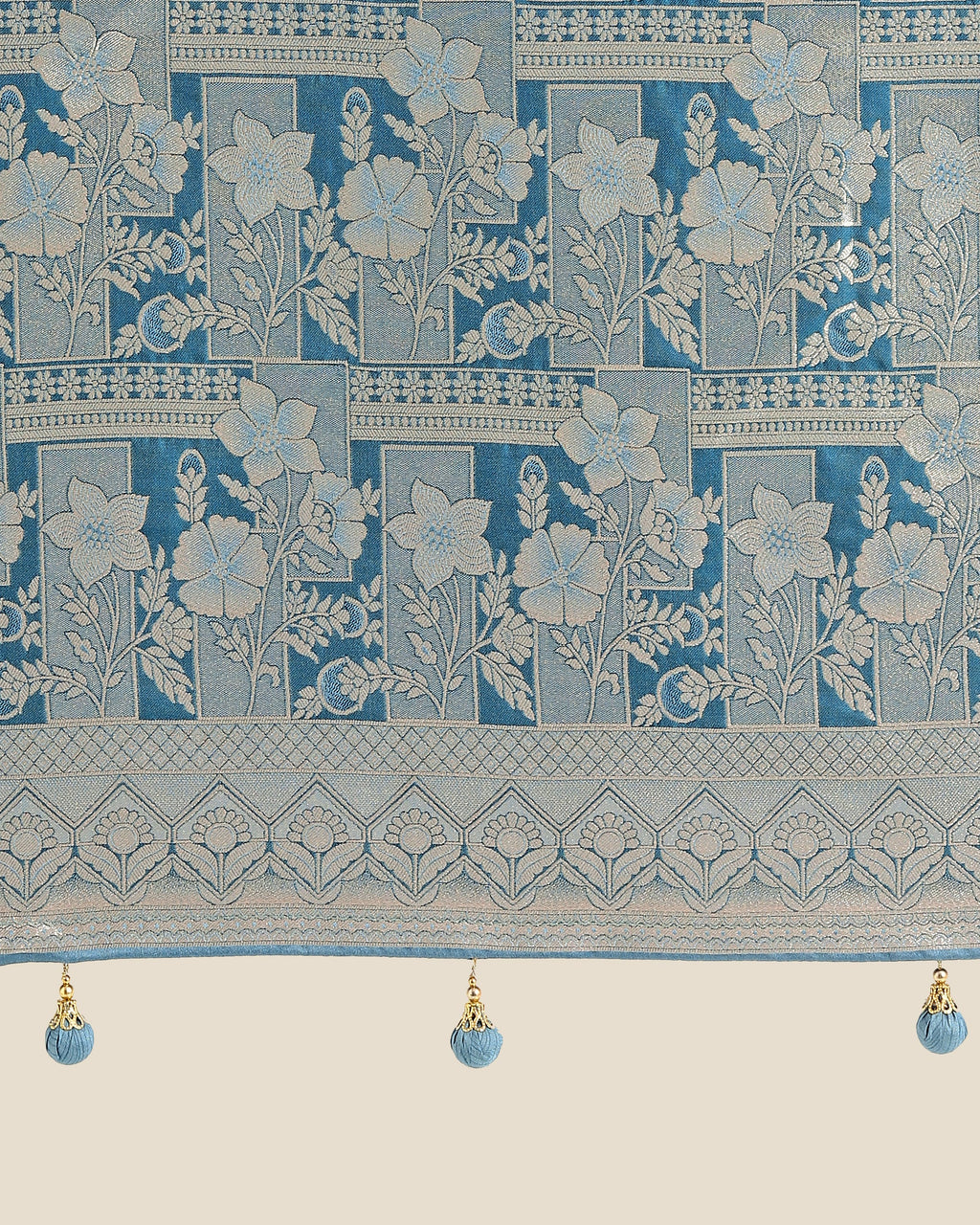 Cyan Blue and Pink Banarasi Satin Silk Zari Woven Festival Saree