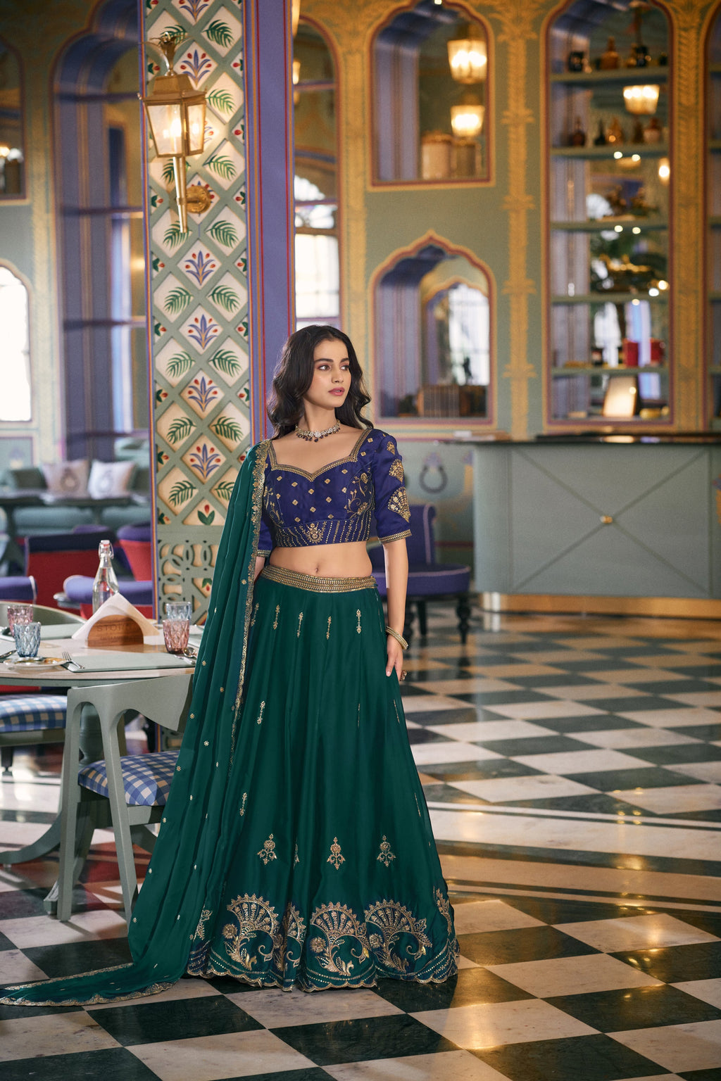 Teal Rangoli Silk Lehenga Choli with Sequins and Embroidery