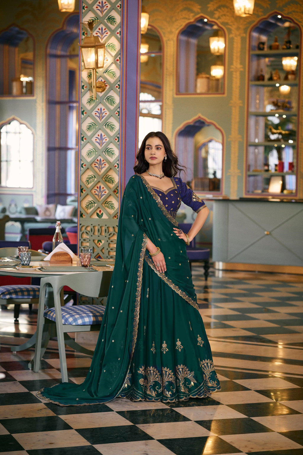 Teal Rangoli Silk Lehenga Choli with Sequins and Embroidery