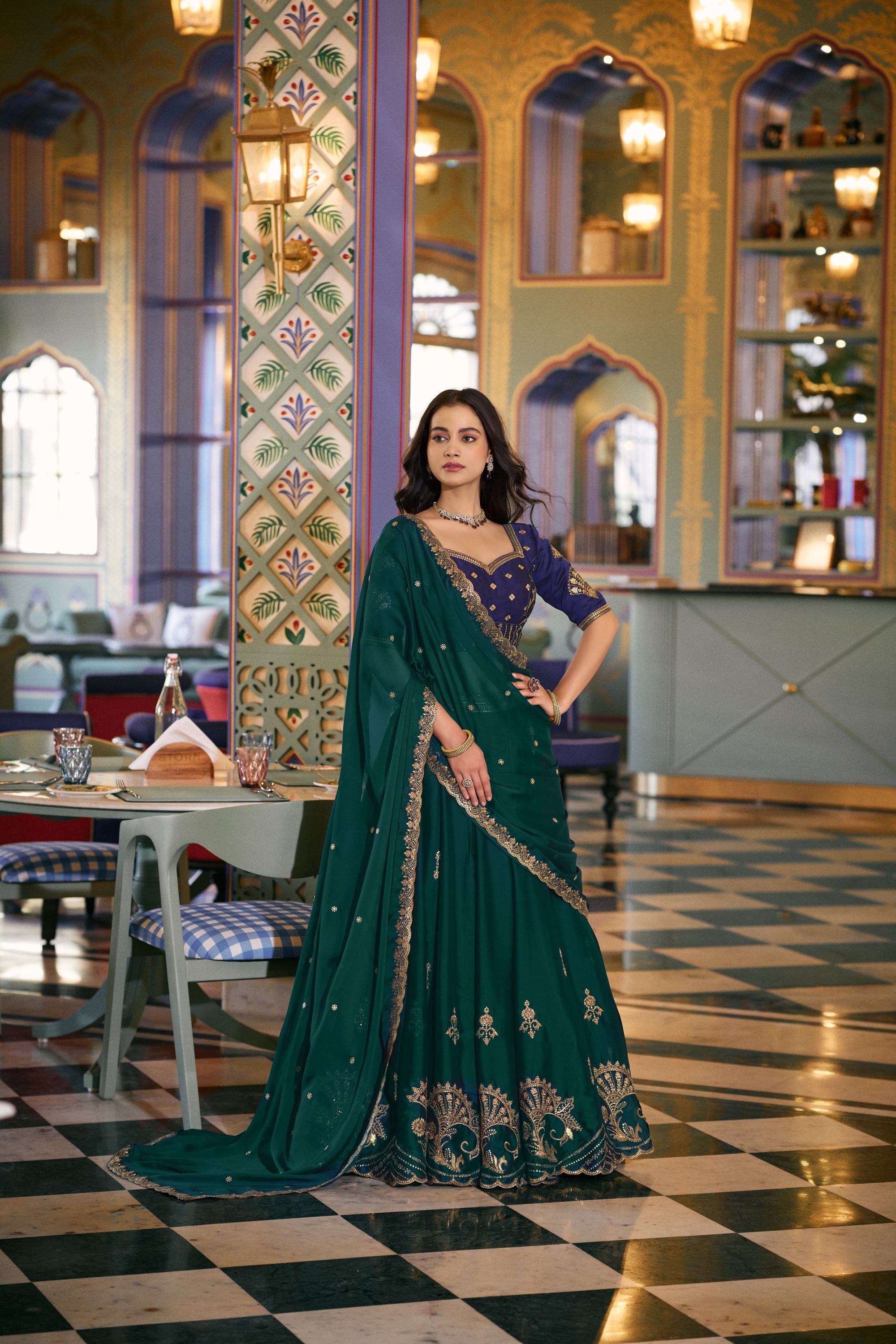 Teal Rangoli Silk Lehenga Choli with Sequins and Embroidery