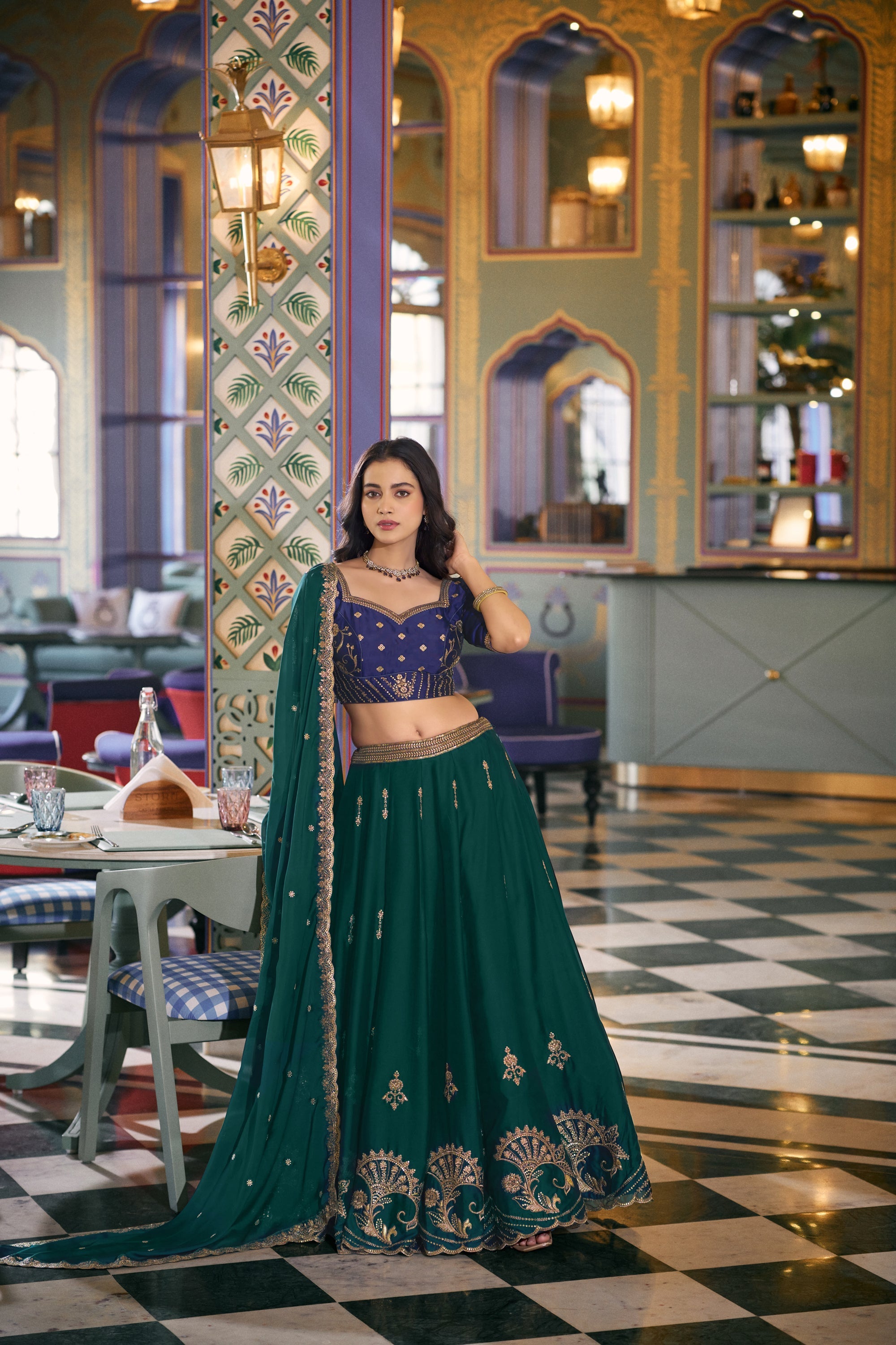 Teal Rangoli Silk Lehenga Choli with Sequins and Embroidery