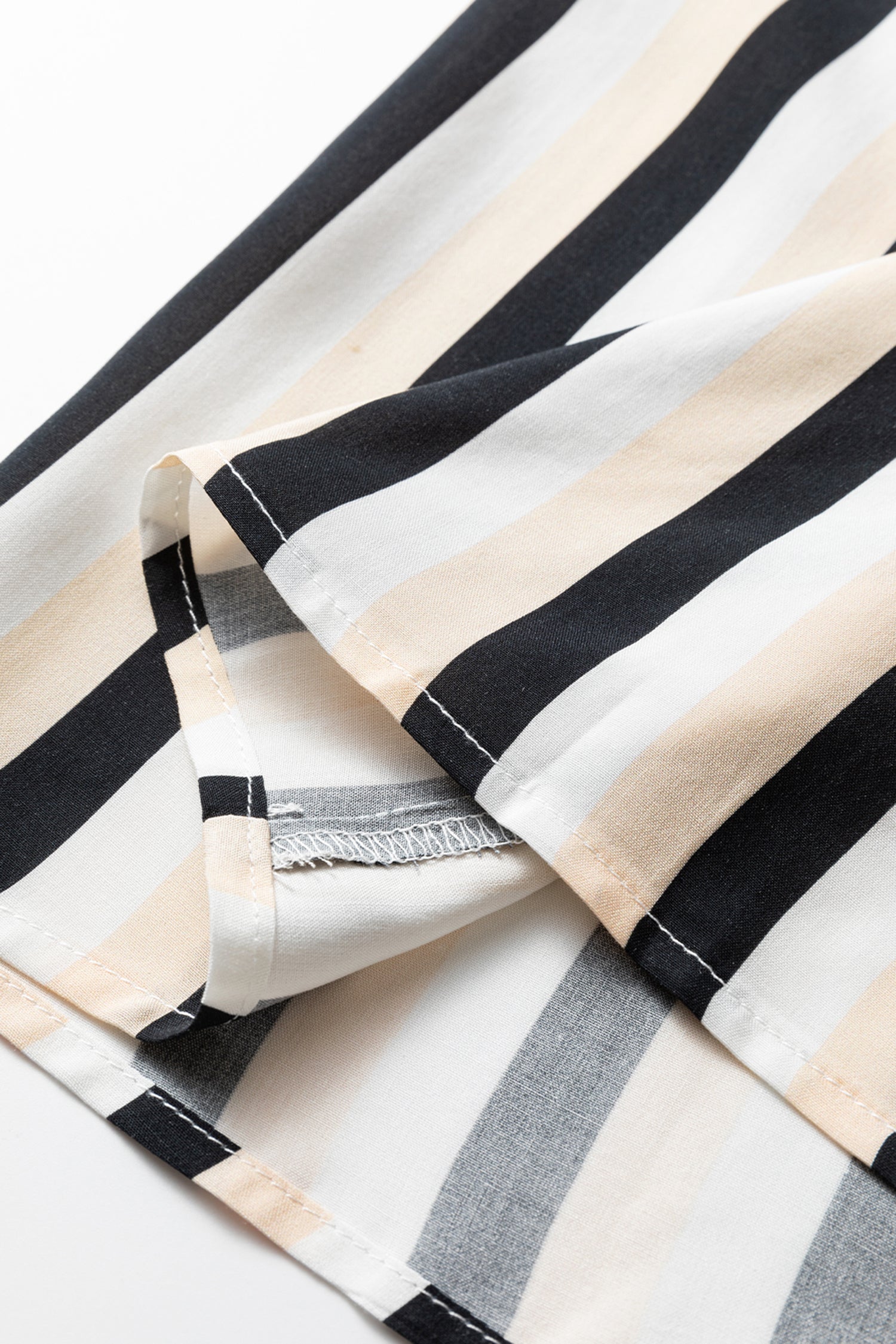 Black Stripe 3/4 Puff Sleeve Button Down Midi Dress