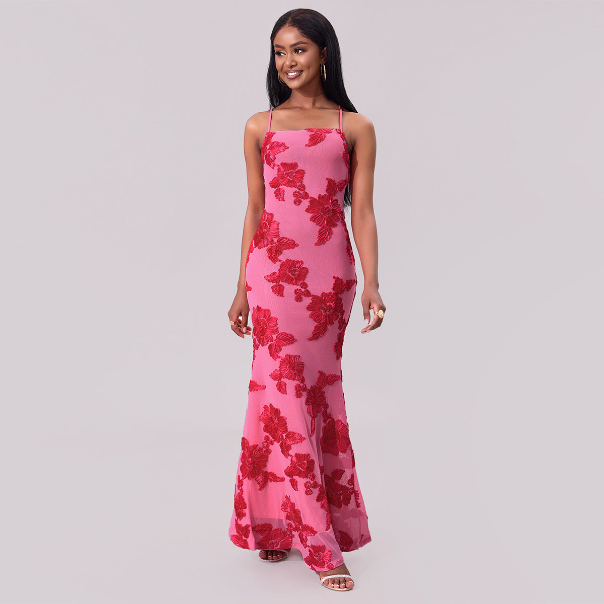Suspenders Sheath Sexy Three Dimensional Plate Floral Dress Summer