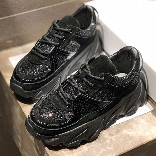 Women’s Harajuku Style Black Chunky Platform Wedge Sneakers - Image 8