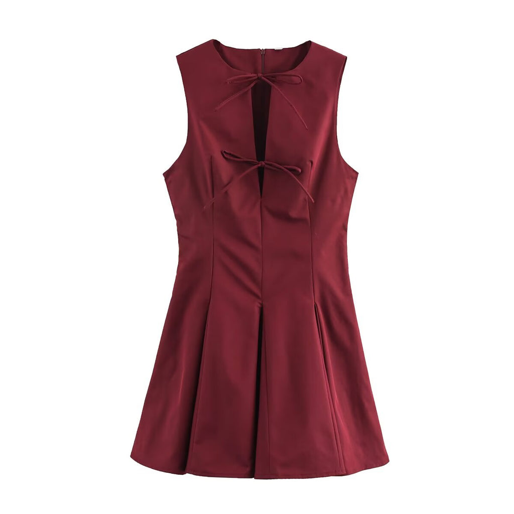 Spring Women Clothing Wide Swing Bowknot Decoration Short Dress