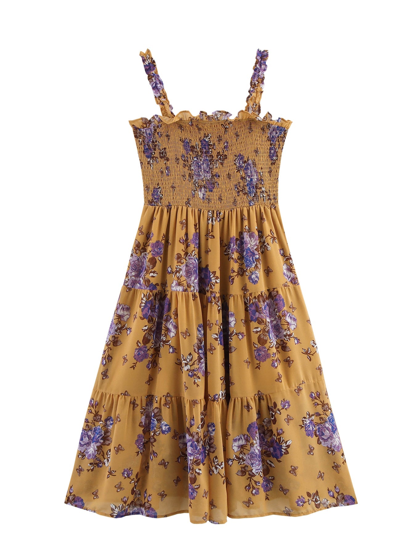 Spring Women Clothing Simple Loose Chiffon Printed Pleated Dress