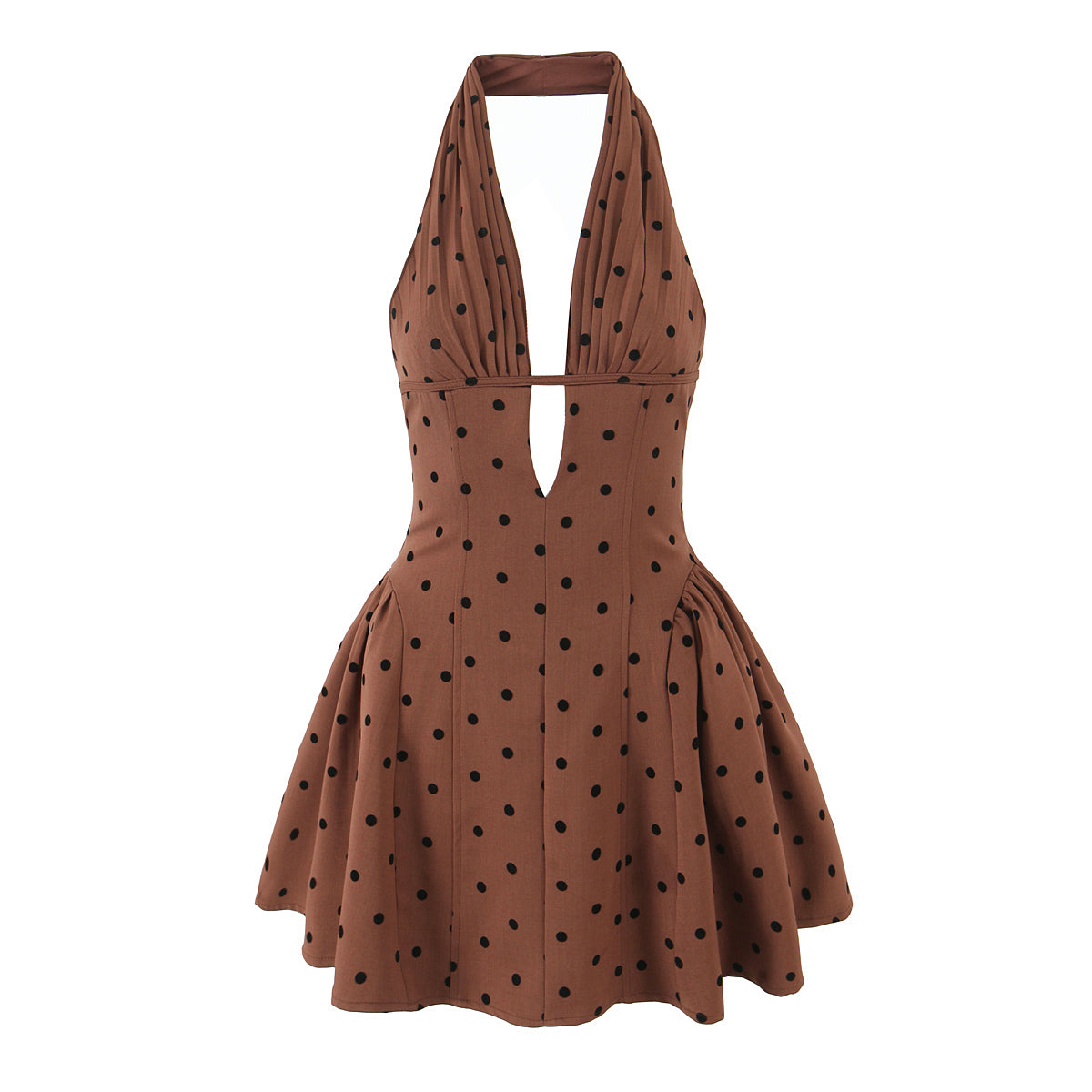Sweet Rhinestone Chic Halter Dress Retro Sexy Deep V Plunge neck Slim Fit Backless Mini