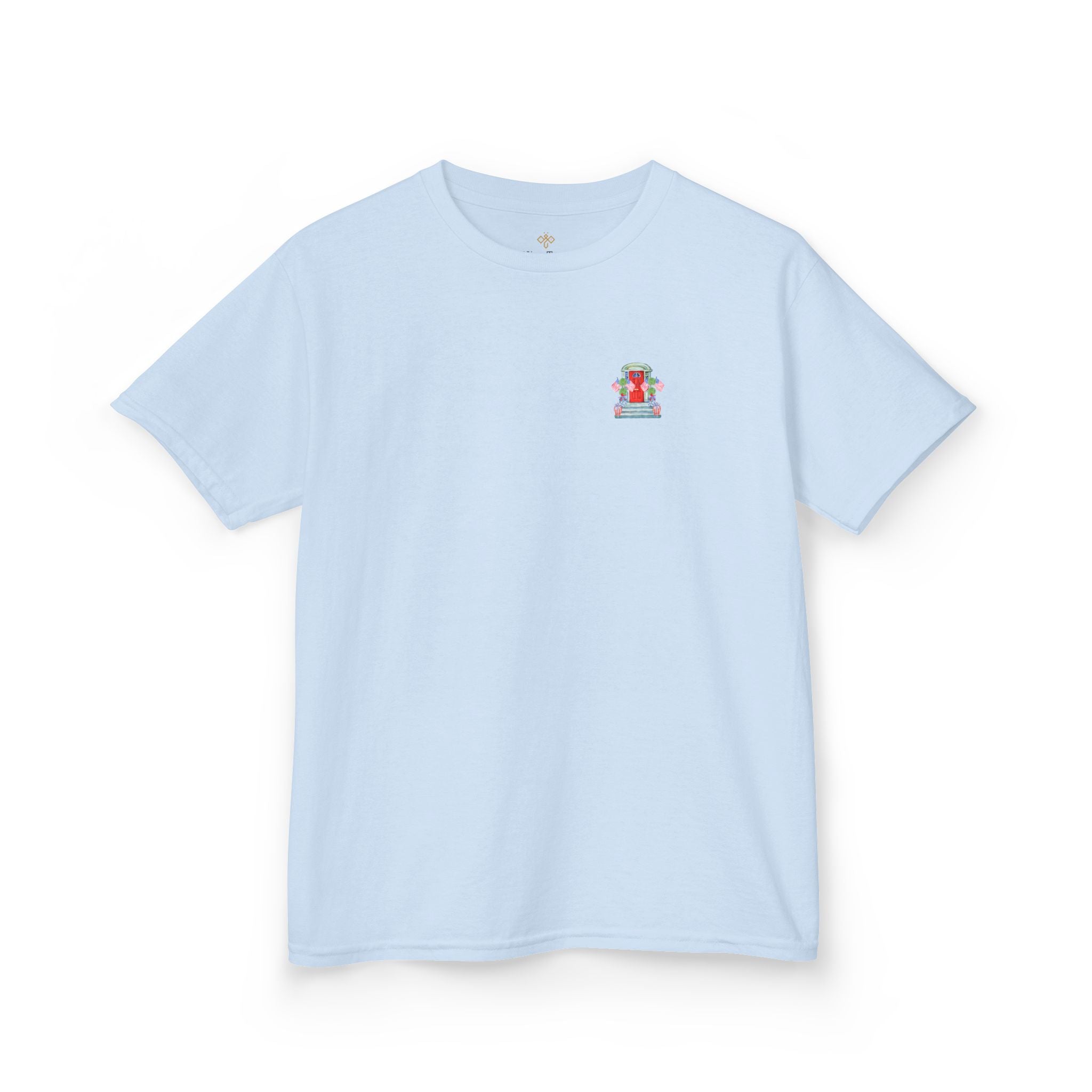 Bee Free Patriotic American Flag Front Porch Girls Short Sleeve Youth Hive Tee