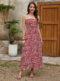 Women Elegant Geometric Print Halter Slip Dress Casual Holiday Belted Beach Dress