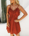 Patchwork Ruffled Sling Dress Summer Sexy Slit Slim Fitting Maxi Dress Women Clothing