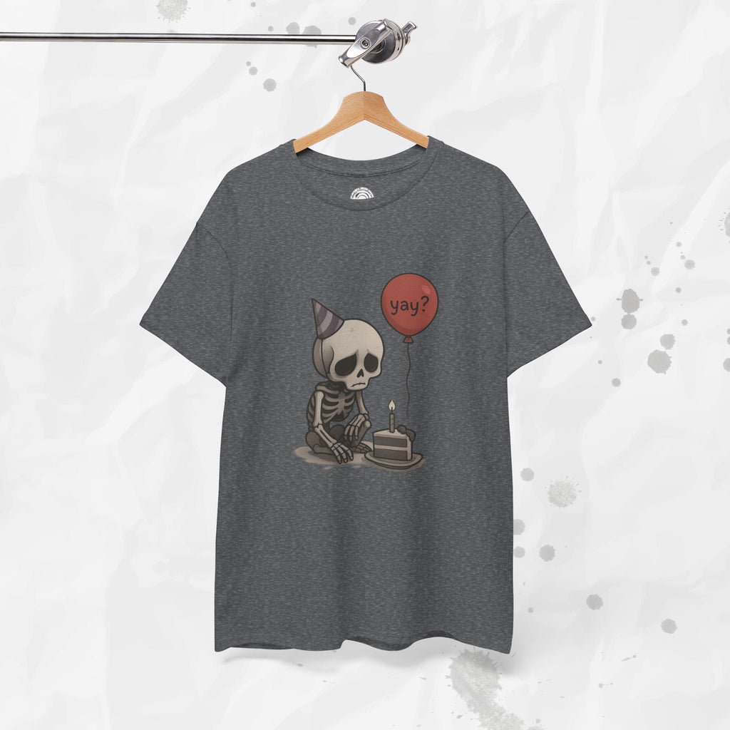 Yay? Skeleton Birthday Graphic T-Shirt - Available in Grey and Red - Image 23