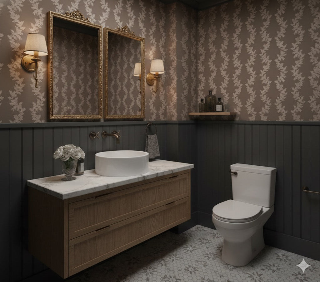 Linden Traditional Transitional Wallpaper in Grey and Taupe