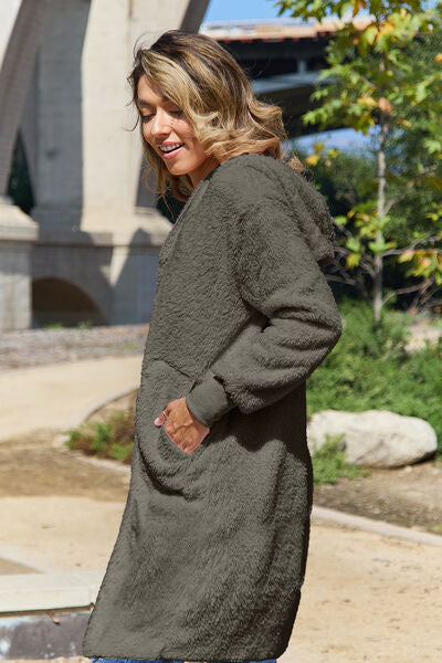 Red Hooded Teddy Bear Jacket with Thumbholes Cozy Outerwear