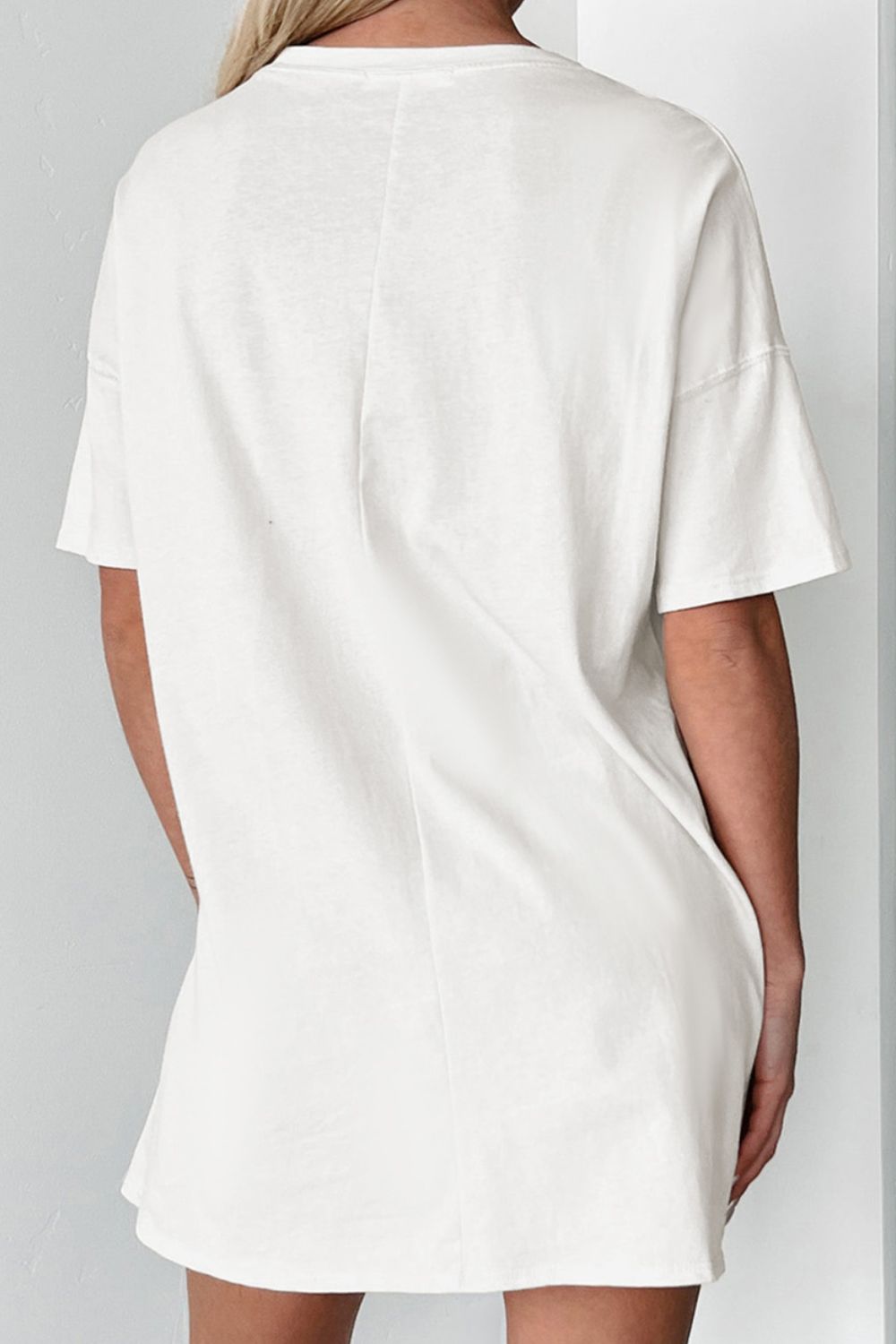 White Oversize T-Shirt with Sequin Star USA Flag Print - Image 3