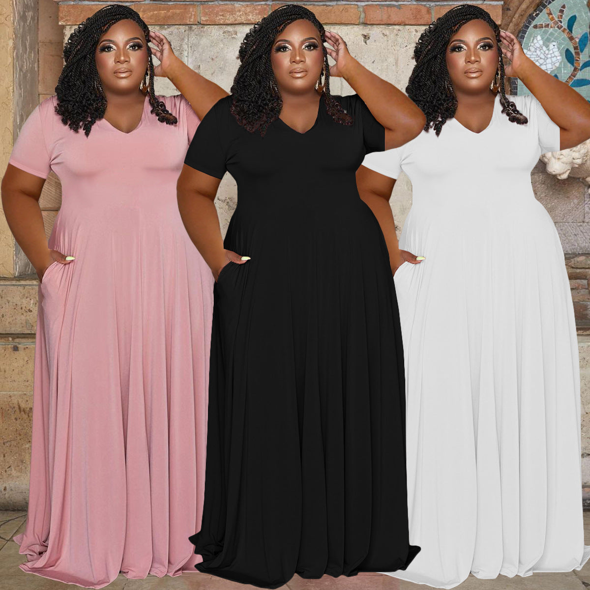Plus Size Women's Casual V-neck Solid Color Top