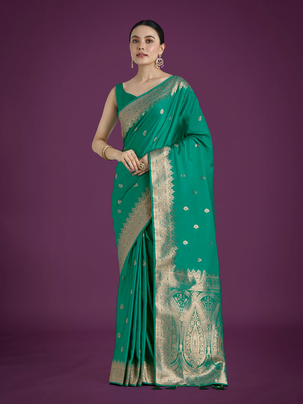 Divine Turquoise Soft Banarasi Satin Silk Saree with Blouse Piece
