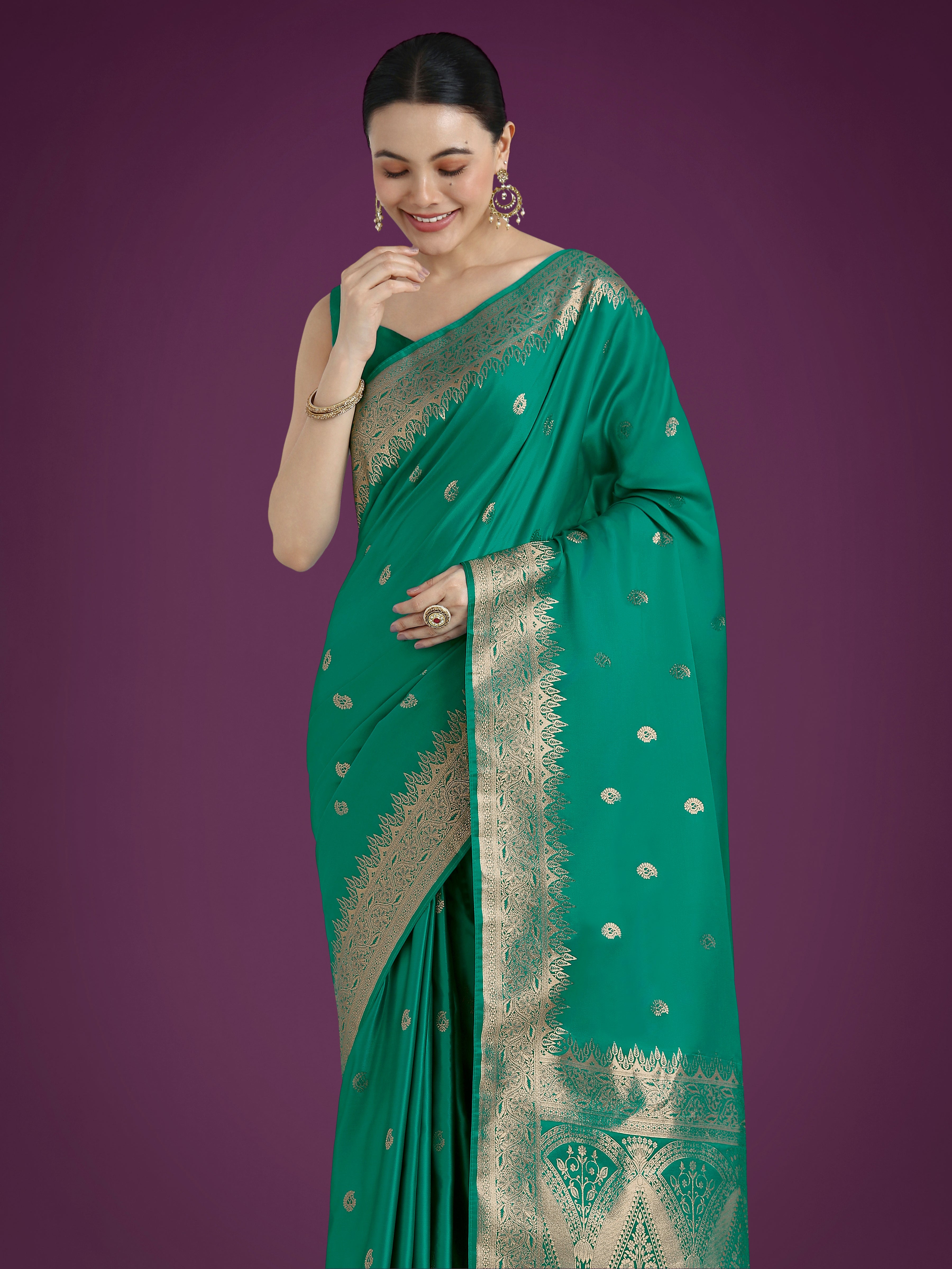 Divine Turquoise Soft Banarasi Satin Silk Saree with Blouse Piece