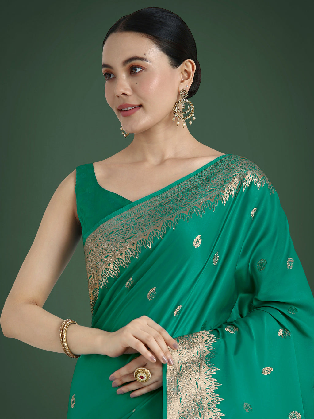 Divine Turquoise Soft Banarasi Satin Silk Saree with Blouse Piece