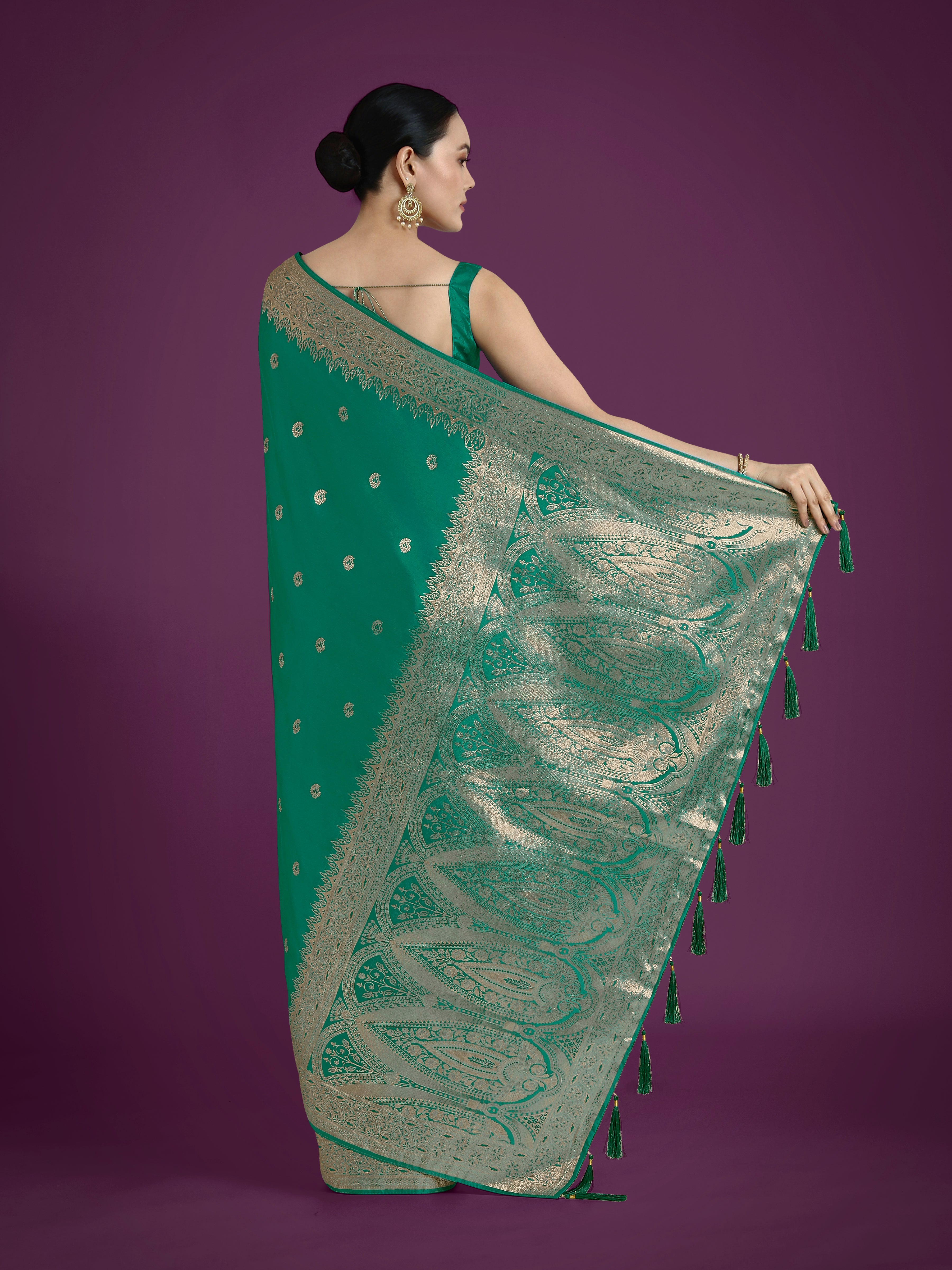 Divine Turquoise Soft Banarasi Satin Silk Saree with Blouse Piece