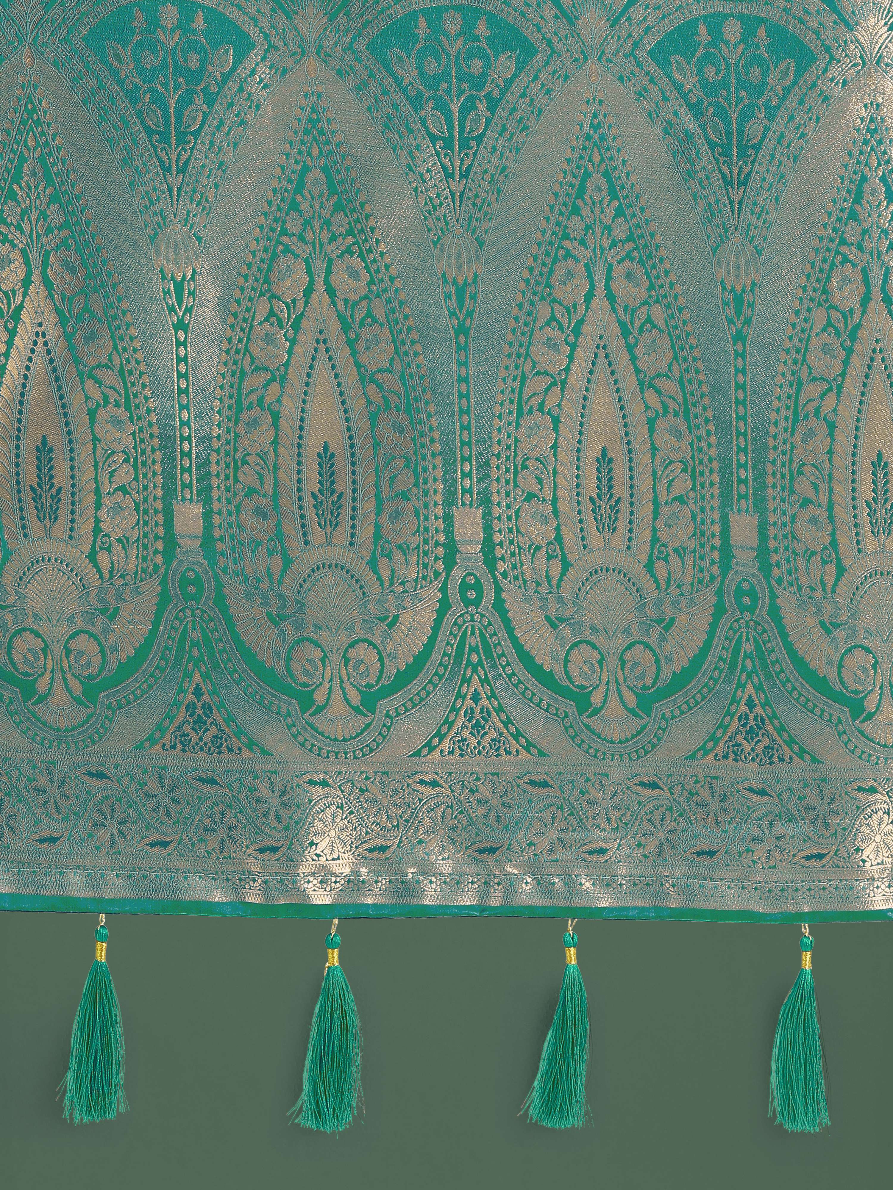 Divine Turquoise Soft Banarasi Satin Silk Saree with Blouse Piece