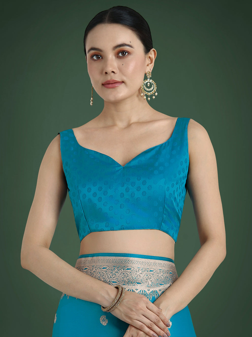 Divine Cyan Blue Soft Banarasi Satin Silk Saree with Blouse