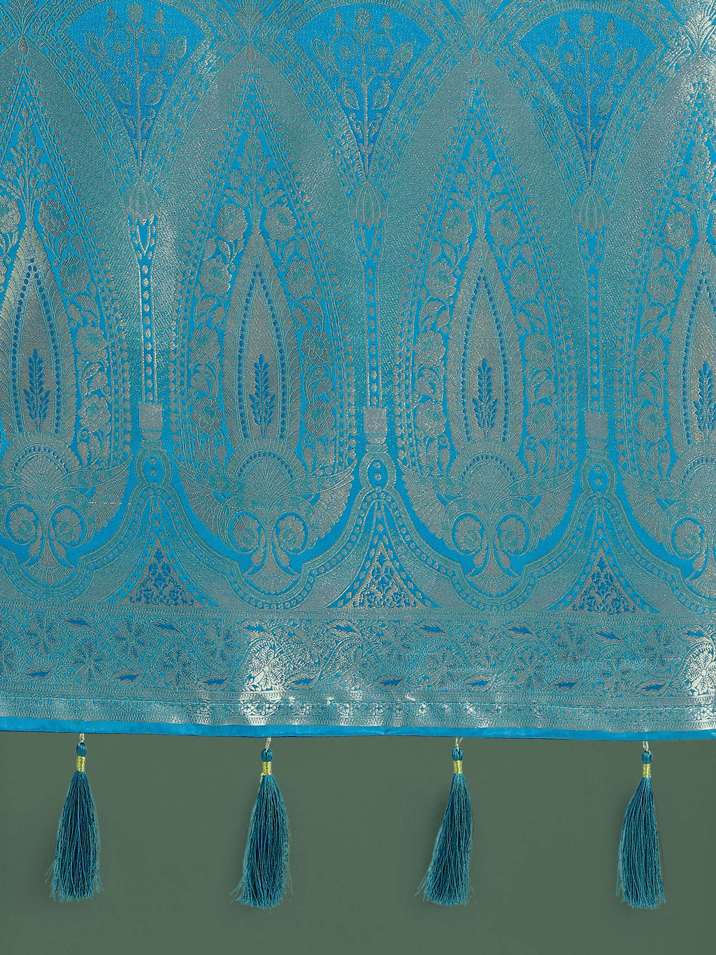 Divine Cyan Blue Soft Banarasi Satin Silk Saree with Blouse