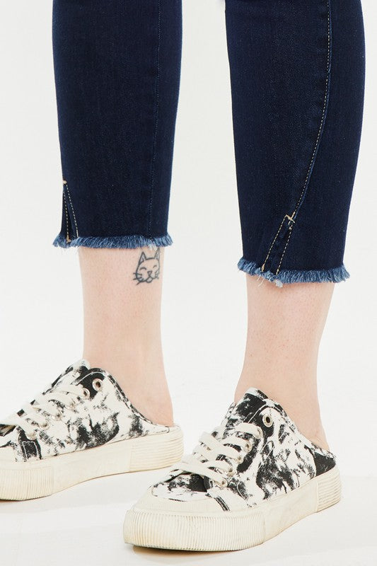 High Rise Ankle Skinny Jeans in Dark Stone Wash Denim