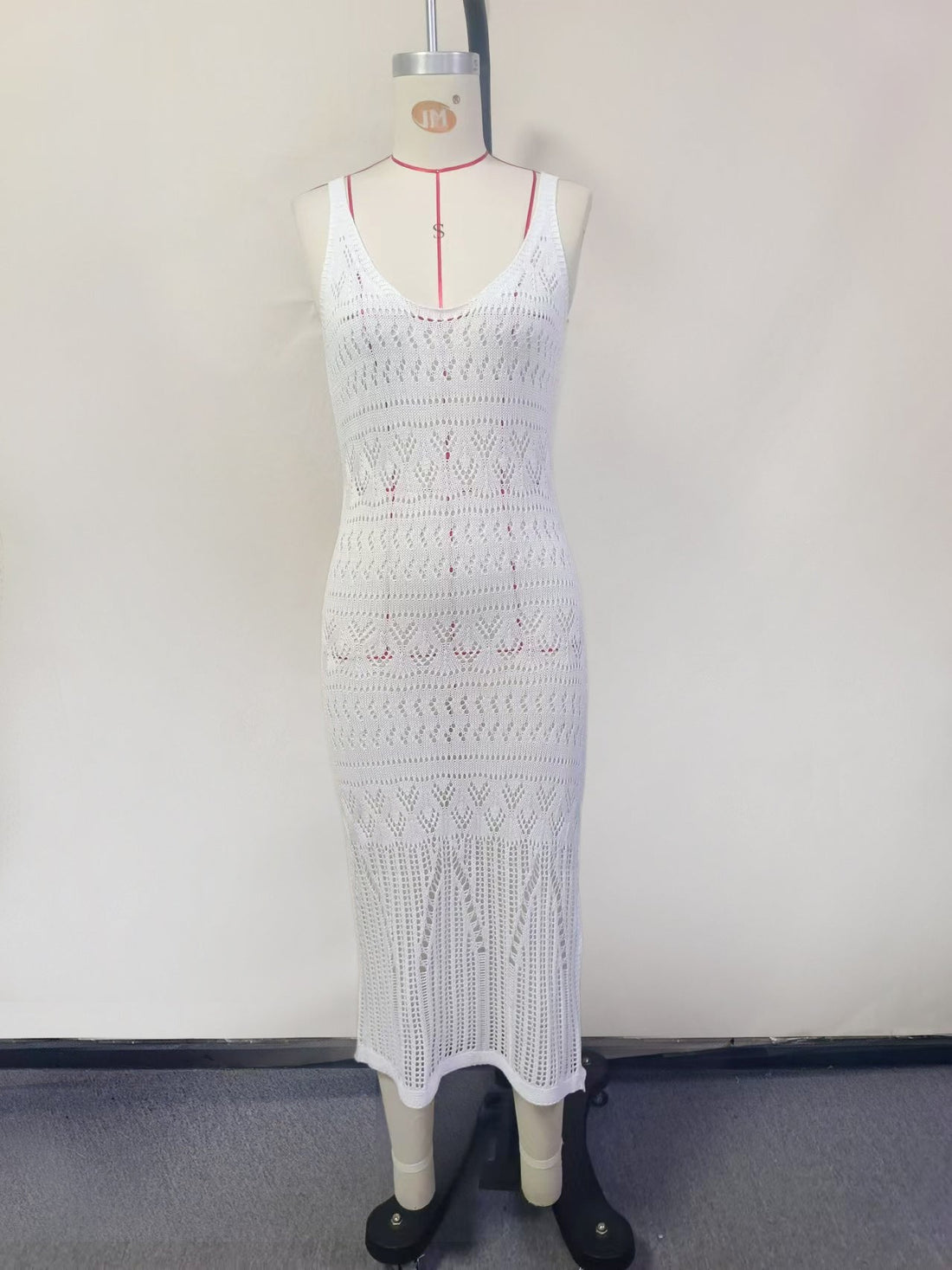 Sexy White Cutout Knit Midi Dress: Boho Beach Cover Up