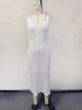 Sexy White Cutout Knit Midi Dress: Boho Beach Cover Up