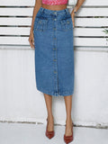 Multi Breasted Mid Length Hip Skirt Women Stretch Denim Pencil Skirt