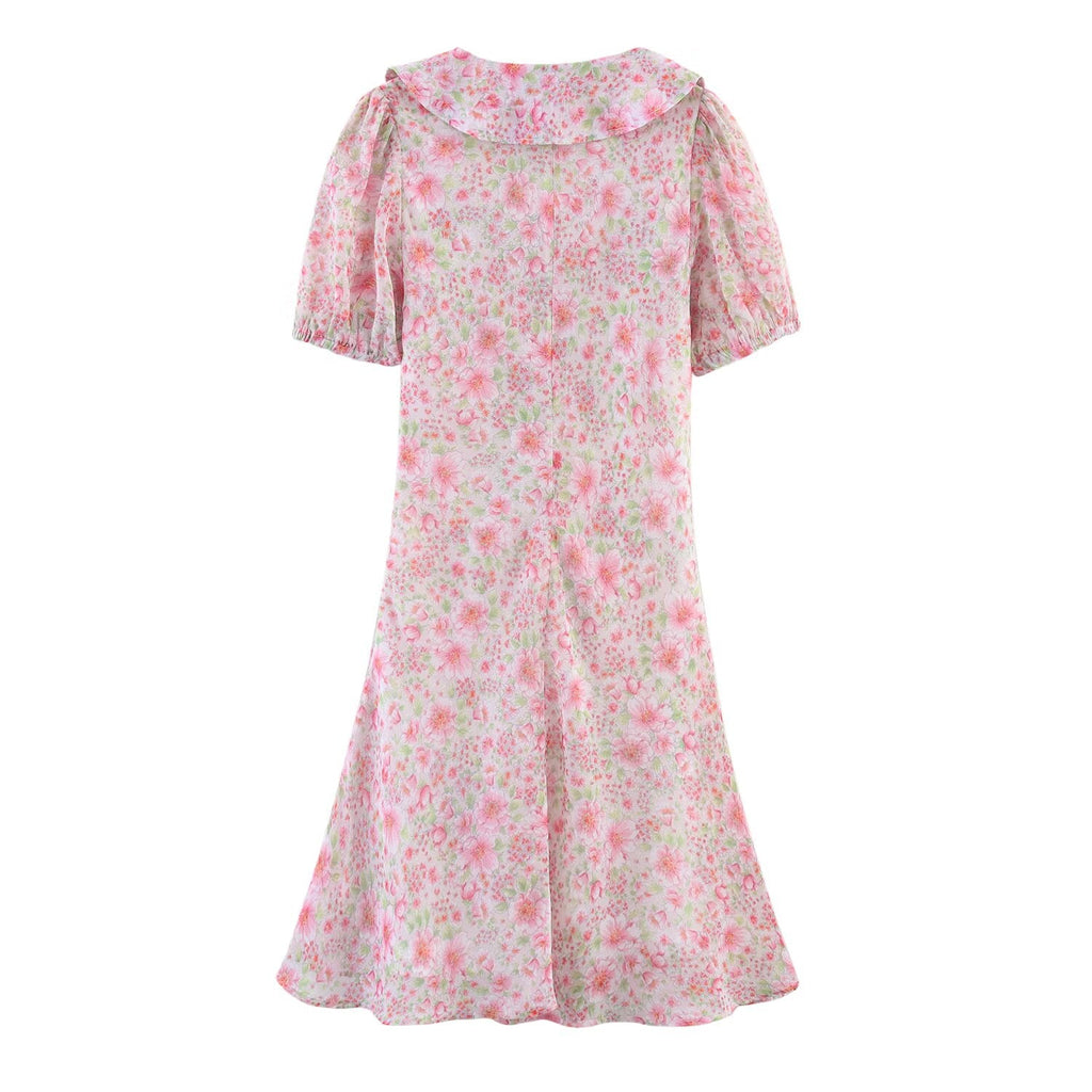 Summer Women Clothing Small round Collared Printing Short Dress