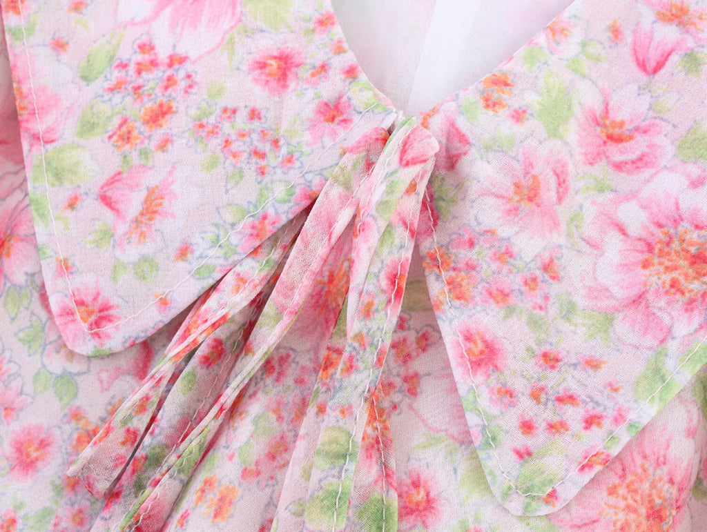Summer Women Clothing Small round Collared Printing Short Dress